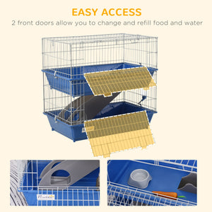 English Elm Pawhut Two Tier Small Animal Wire Habitat with Ramp Dual Trays and Feeding Accessories W2225P217530