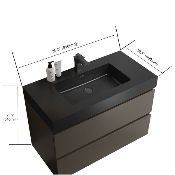 English Elm Alice 36" Gray Bathroom Vanity - Modern Wall-Mounted Design With Matte Black Sink & Ample Storage W1865S00027
