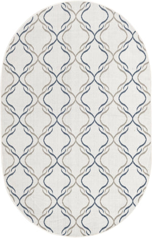 Unique Loom Outdoor Trellis Parmaklik Machine Made Lattice Rug Ivory, Navy Blue/Gray 5' 3" x 8' 0"