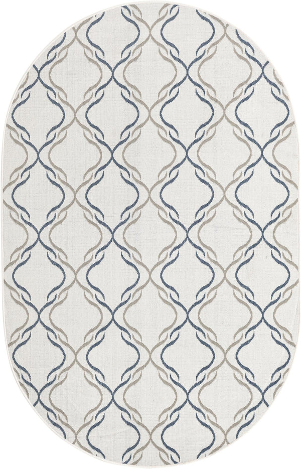 Unique Loom Outdoor Trellis Parmaklik Machine Made Lattice Rug Ivory, Navy Blue/Gray 5' 3" x 8' 0"