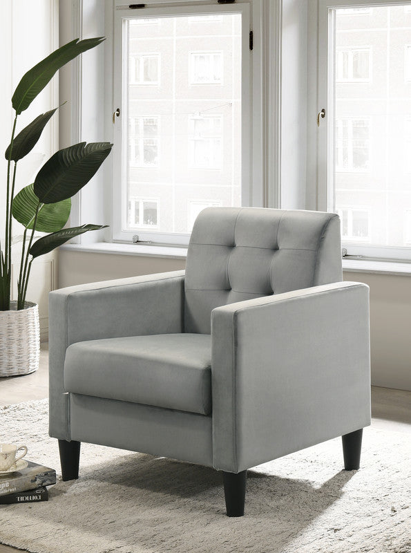 English Elm Ezio Button Tufted Velvet Accent Armchair with Tapered Legs for Living Room Light Gray B2749P413369