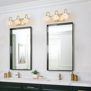 English Elm 17" Modern Crystal Bathroom Vanity Light - 3-Light Gold Wall Sconce with Clear Glass Shades, Elegant Hard-Wired Fixture W2312P374823