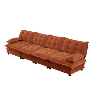 English Elm 138" Modular Cloud Sectional Sofa Deep Seat Chenille Upholstery for Living Room Orange W714S01740
