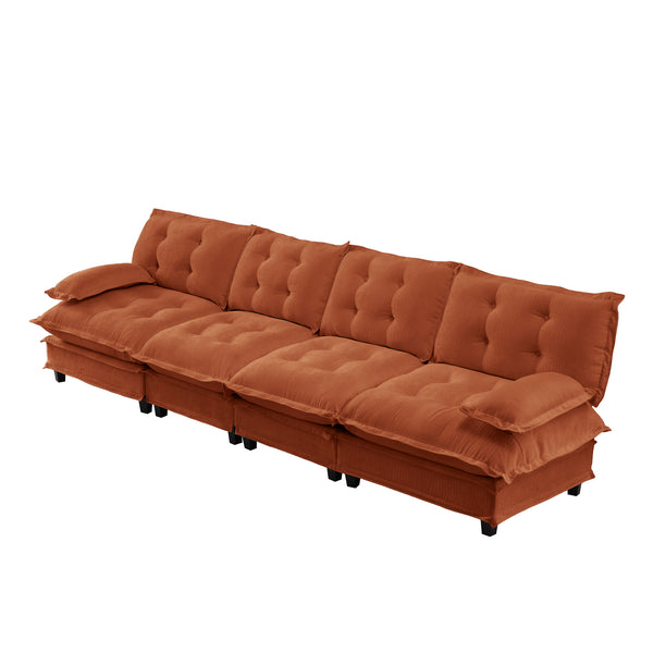 English Elm 138" Modular Cloud Sectional Sofa Deep Seat Chenille Upholstery for Living Room Orange W714S01740