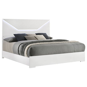 English Elm Pierce Eastern King Panel Bed with Led Lighting and Gloss Diamond Embossed Headboard B062S01566