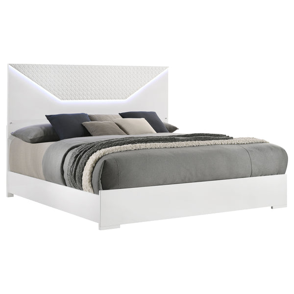 English Elm Pierce Eastern King Panel Bed with Led Lighting and Gloss Diamond Embossed Headboard B062S01566