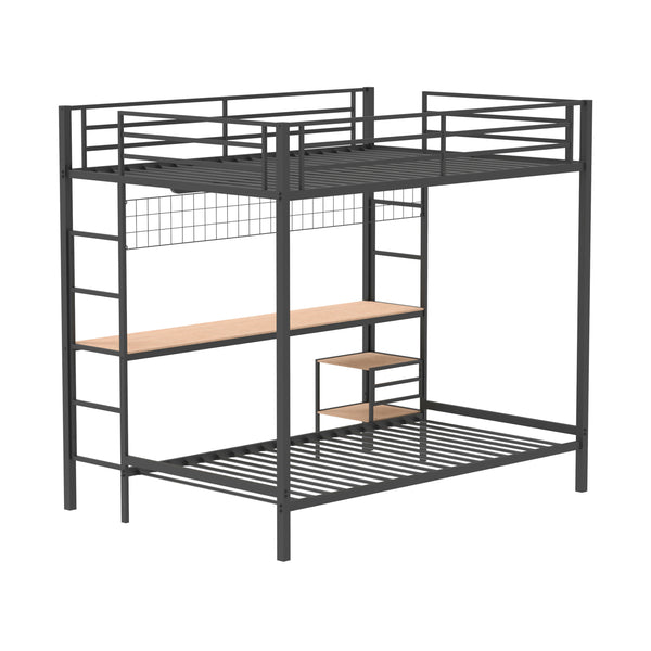 English Elm Metal Full Over Twin Bunk Bed with Integrated Desk Powder Coated Steel Frame Matte Black B016P464447