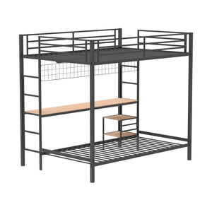 English Elm Metal Full Over Twin Bunk Bed with Integrated Desk Powder Coated Steel Frame Matte Black B016P464453