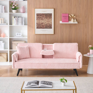 English Elm Minimalist Corduroy Sofa with Adjustable 3-Angle Recline, Dual Cup Holders, Solid Wood Frame Pink W1658P251971