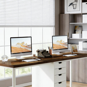 English Elm Computer Desk Two Person Wood Grain Workstation with Drawers for Shared Home Office T3971P453706
