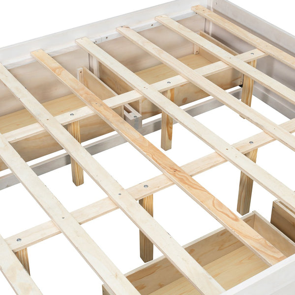 English Elm Queen Platform Bed with Four Storage Drawers Footboard Cubby Modern Low Profile Frame White LP000138AAK