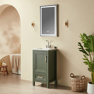 English Elm Fully 18" Freestanding Single Bathroom Vanity with Waterproof 5-Layer Paint, Open Back and Dual Handles Green W1826P351747