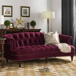 English Elm La Rosa Victorian Chesterfield Sofa Tufted Velvet with Nailhead Trim Formal Seating Burgundy B2719P238186