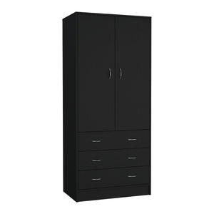 English Elm Armoire Melfa 71" H with 2 doors, 3 drawers and hanging rod for organized, elegant bedroom storage Black 35 L x 24 W x 6 H B097S00121