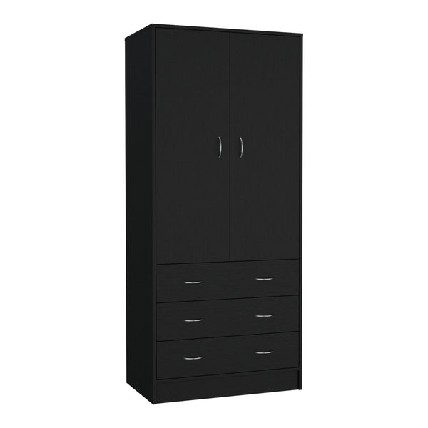 English Elm Armoire Melfa 71" H with 2 doors, 3 drawers and hanging rod for organized, elegant bedroom storage Black 35 L x 24 W x 6 H B097S00121