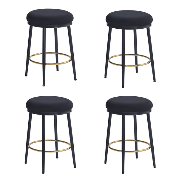 English Elm Christopher Knight Home® - 24.75'' Modern Counter Stools Set Of 4 - Chic Black Velvet & Iron Frame With Gold Footrest For Style! N780P189729B-2