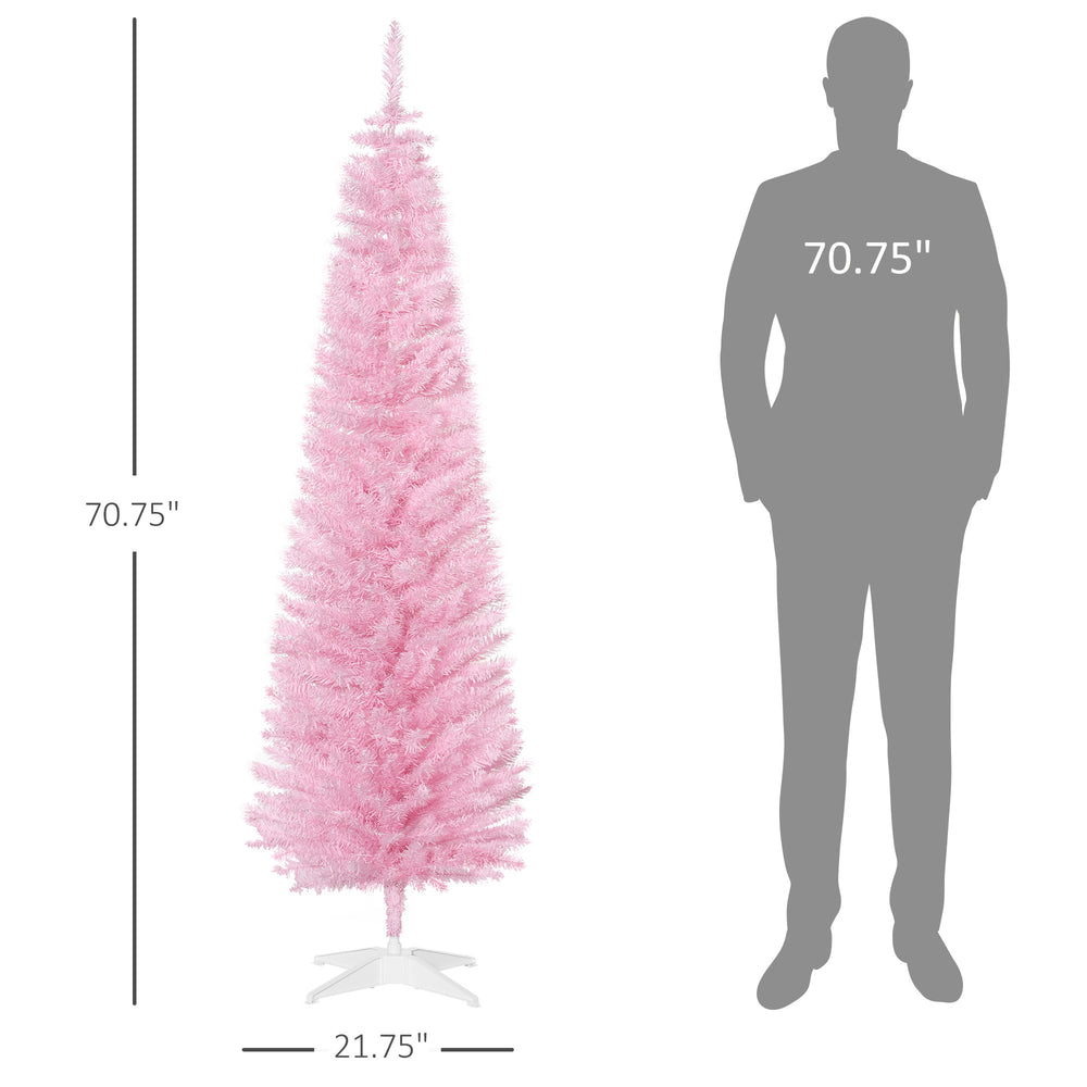 English Elm Snow Flocked Pink Pencil Artificial Christmas Tree for Entryway or Bedroom Corner T3971P412794