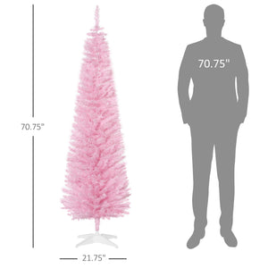 English Elm Snow Flocked Pink Pencil Artificial Christmas Tree for Entryway or Bedroom Corner T3971P412794