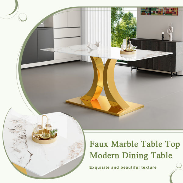 English Elm Marble-Patterned Foldable Dining Table With 4 Black U-Shaped Armchairs - Modern, Space-Saving Set W2920S00087