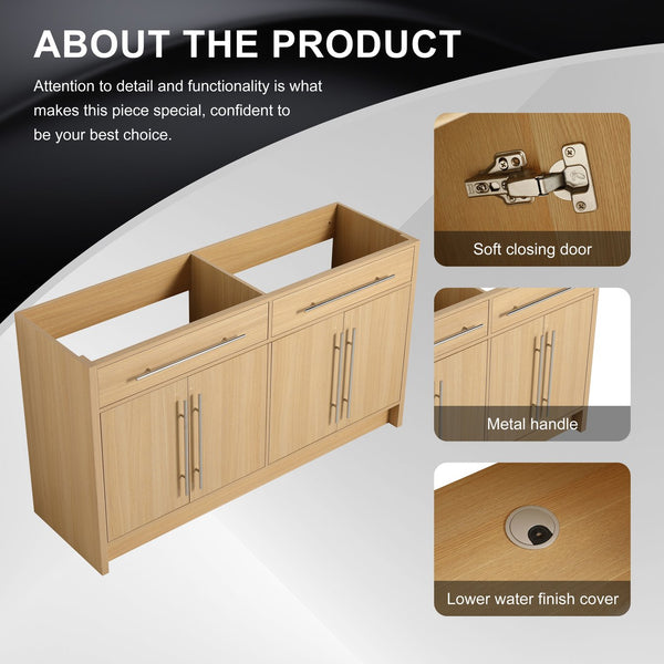 English Elm 60" Freestanding Bathroom Vanity 4-Soft Close Doors Original Oak Plywood KD-Pack Ready DIY Cabinet W1972P348988