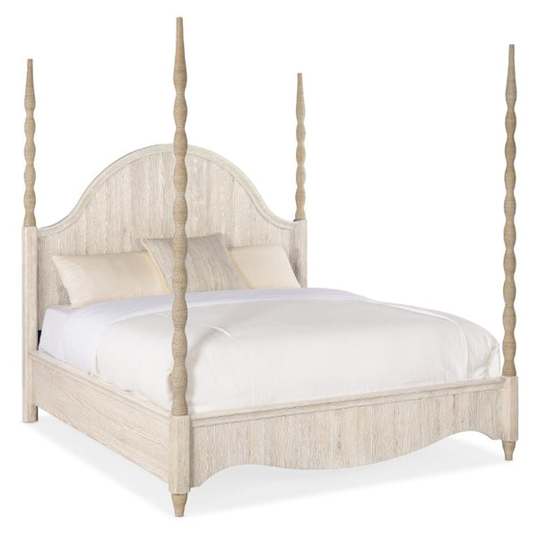 Hooker Furniture Serenity Coastal Poster Bed In Surf Whitewashed Oak With Rope-Wrapped Posts And Distressed Charm 88.50 L x 82.50W x 88.00H 6350-90666-80