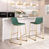 Augusta Barstool - Set of 2 Green & Gold 109961 Zuo Modern