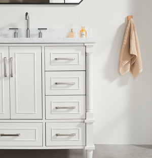 English Elm Fully Assembled 36 Inch Bathroom Vanity Carrara Marble Top Dual Basin Rubberwood W1826P308992
