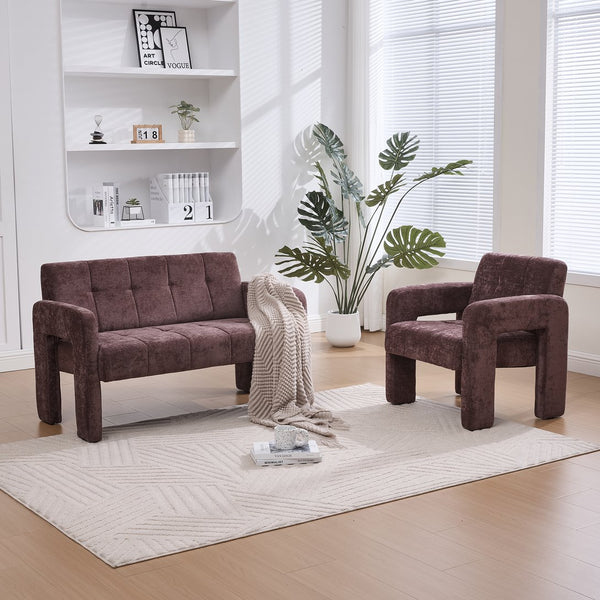 English Elm Nordic Ergonomic Double Armchair Upholstered Chenille Two-Seater Sofa 550lb Capacity Compact Lounge Chair WINE RED W395P380533