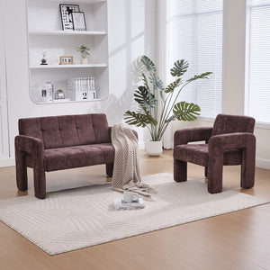 English Elm Nordic Ergonomic Double Armchair Upholstered Chenille Sofa 2-Seater Compact Lounge Chair 550LB Capacity WINE RED W395P380533