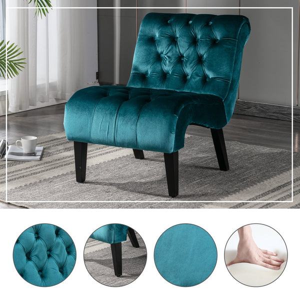 English Elm COOLMORE Velvet Armless Accent Chair with Solid Wood Frame, Curved Foam Seat for Stylish Comfort Teal W39550125
