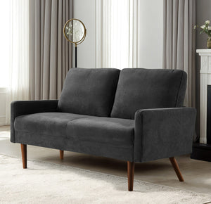 English Elm Velvet Upholstered Two Seat Loveseat with Tapered Wood Legs Mid Century European Style Black B2735P291958