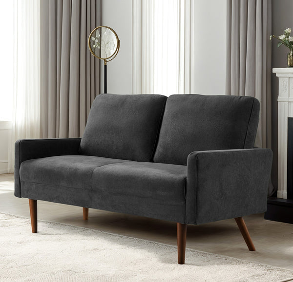 English Elm Velvet Upholstered Two Seat Loveseat with Tapered Wood Legs Mid Century European Style Black B2735P291958