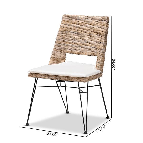English Elm Modern Woven Rattan Armchair Set of Two Bohemian Dining Chairs with Openwork Frame B2750P470066