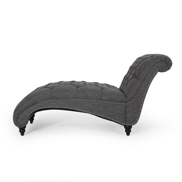 English Elm Christopher Knight Home® - CHAISE Luxe button-tufted curvy lounge chair with diamond stitch detail and turned birch wood legs, stylish comfort for modern living-room relaxation Charcoal 46.5 L x 29.75 W x 20.5 H 70445.00FCHAR