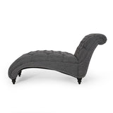 Christopher Knight Home® - Noble House - Varnell Contemporary Fabric Button Tufted Chaise Lounge, Charcoal and Dark Brown