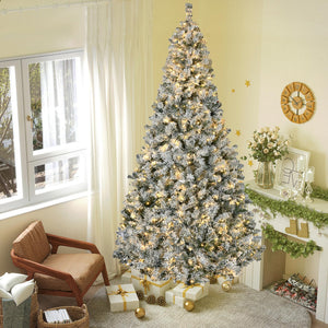 English Elm Homcom 9Ft Prelit Christmas Tree With 1868 Snow Flocked Branches & 600 Warm White Led Lights, Easy Setup W2225P249669