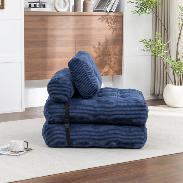 English Elm Folding Floor Sofa Bed Convertible Sleeper Chair with Shredded Foam Corded Fabric Dark Blue W2200P442795