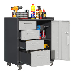 English Elm Sturdy Rolling Steel Garage Cabinet with Locking Drawers and Diamond Plate Workshop Storage T2398P222836