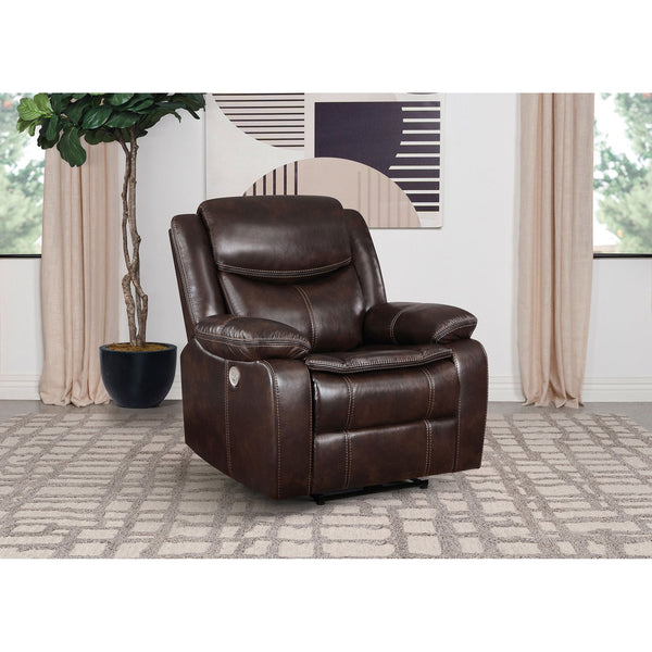 English Elm Salerno Faux Leather Power Recliner Club Chair with Usb Port and Accent Stitching Dark Brown B062P451789