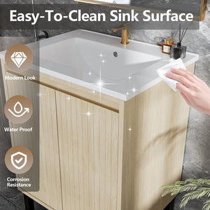 English Elm 30 Inch Bathroom Vanity with Sink — Floor-Standing Stability, Soft-Close Drawers, Ample Storage, Durable Finish Oak 35.47 L x 8.07 W x 21.85 H W3520S00017