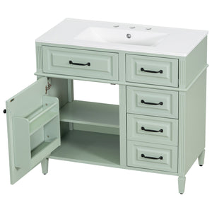 English Elm 36-Inch Modern Bathroom Vanity With Ceramic Sink, Adjustable Shelves, Flip Drawers & Metal Handles N725P350849F