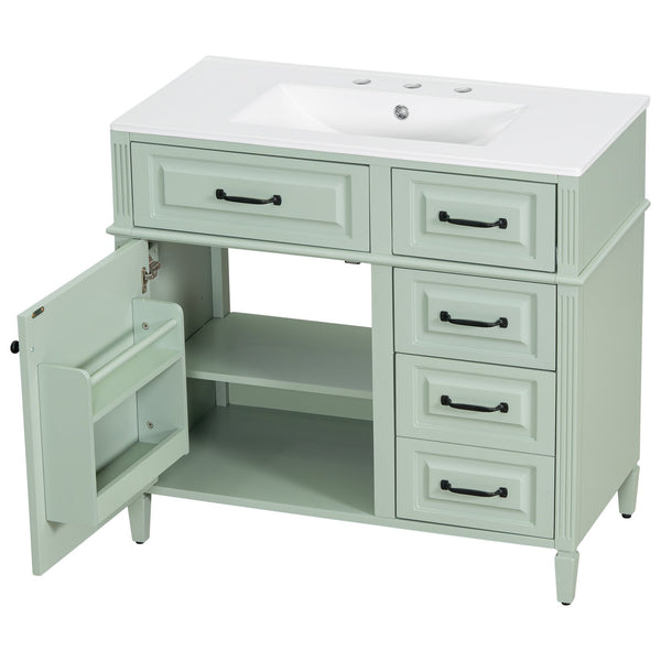 English Elm 36-Inch Modern Bathroom Vanity With Ceramic Sink, Adjustable Shelves, Flip Drawers & Metal Handles N725P350849F