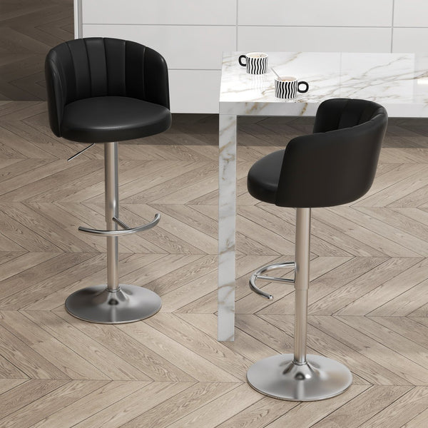 English Elm Heng PU bar chair with semicircular ergonomic backrest, durable PU finish, anti-slip base, versatile seating Black W212P209591