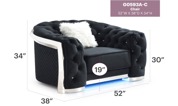 English Elm Sapphire G0593A-C Chair Black Velvet Tufted Armchair with Jeweled Buttons, Diamond Quilting & LED Lighting B078P286362