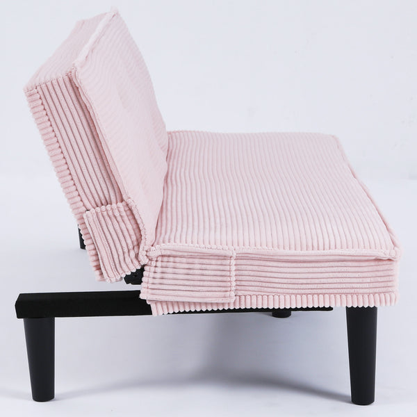 English Elm This 66-inch corduroy sofa bed with button-back design, sturdy wood frame, comfy sponge cushions, 500lb capacity Pink W3371P311451