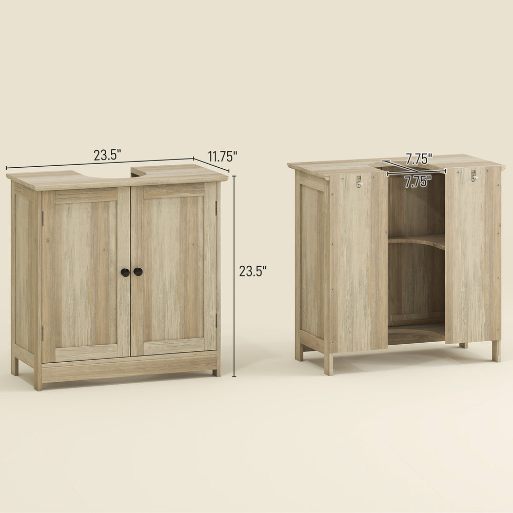 English Elm Bathroom Under Sink Cabinet Dark Green Mdf with Double Doors and Adjustable Shelf Gray,Oak T3971P401179