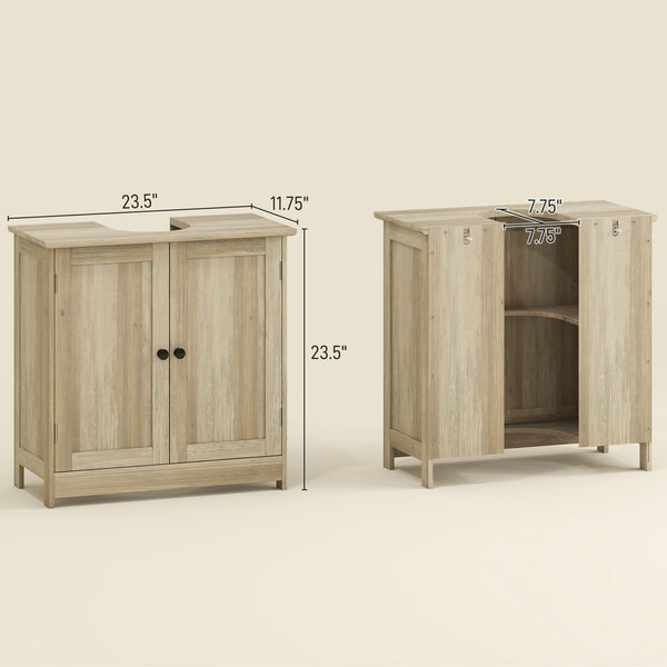 English Elm Bathroom Under Sink Cabinet Dark Green Mdf with Double Doors and Adjustable Shelf Gray,Oak T3971P401179