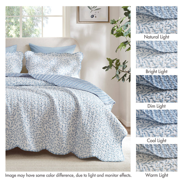 English Elm 5-piece Cotton Dobby Botanical Duvet Set with Embroidered Coastal Throw Pillows B035P463290