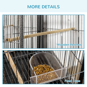 English Elm Pawhut Spacious Double Compartment Rolling Metal Bird Cage with Perch and Storage Shelf W2225P173759