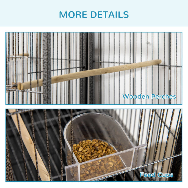 English Elm Pawhut Spacious Double Compartment Rolling Metal Bird Cage with Perch and Storage Shelf W2225P173759